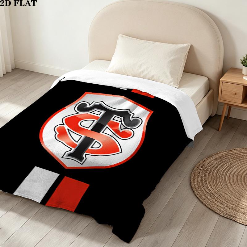 1PC Stade Toulousain Patterned Flannel Blanket Suitable For All Seasons For Home Decor Warmth And Comfort Gifts Holiday Present