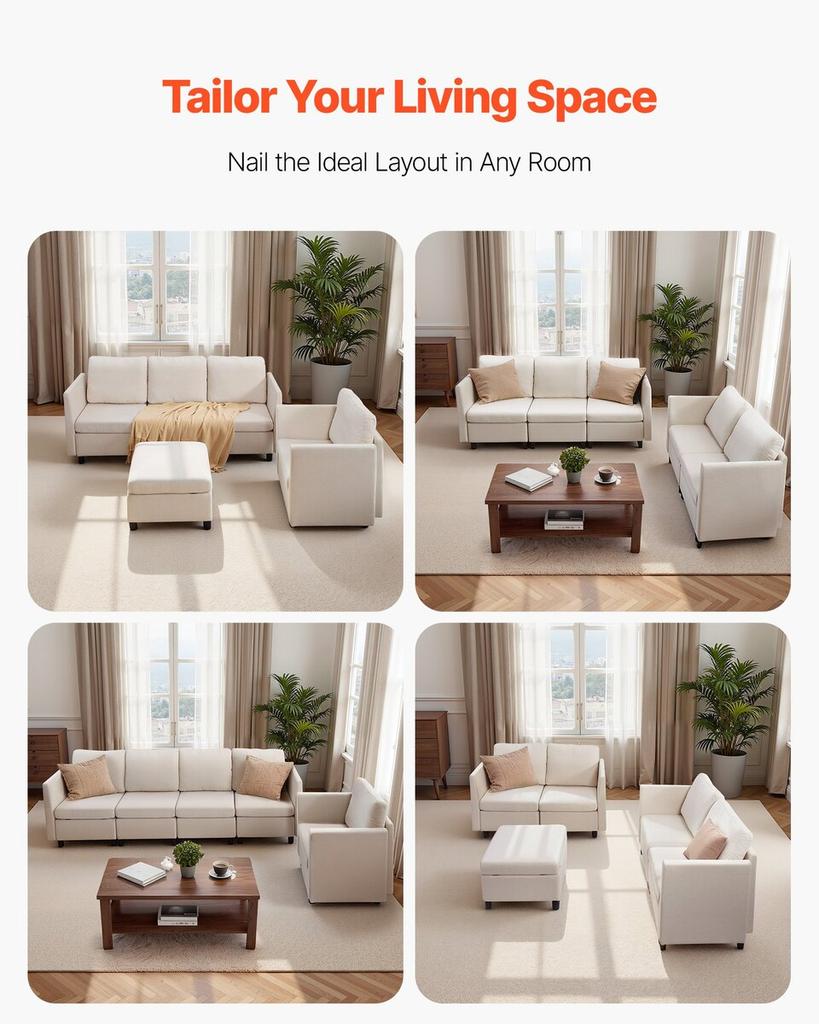 Modular Sectional Sofa, Modern 5-Seater Modular Sofa with Hidden Storage, Cloud Sectional Couch with High Rebound Sponge, Solid Wood Frame Upholstered