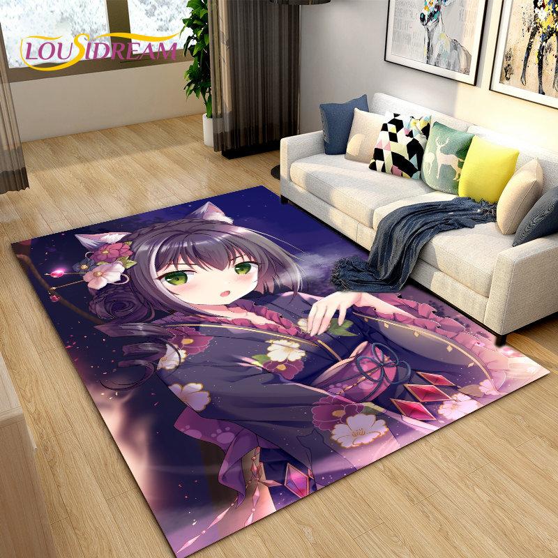 Puella Magi Madoka Magica Cartoon Area Rug,Carpet Rug for Living Room Bedroom Sofa Doormat Decoration, Kids Non-slip Floor Mat