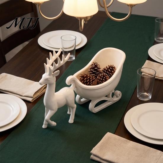 Indoor Winter Festive Decor Reindeer Sleigh Storage Bowl, Christmas Theme White PLA Ornament, Decorative for Candy 3D Printed Figurine And Small
