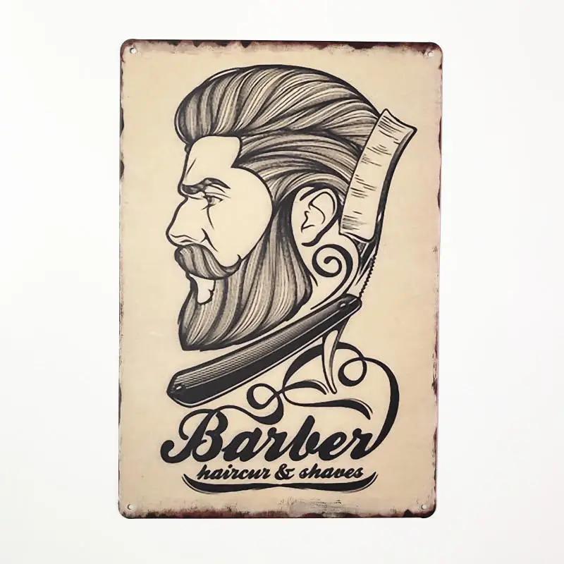 Haircut & Shave Retro Metal Plates Pub DecorationAdvertising Barbershop Wall Stickers Top Hairstyle Art Plaque Home Decor