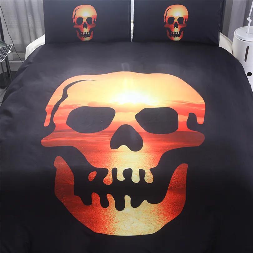 Comforter 100% Polyester S 3Pcs Halloween Gift Bones Bedding Set Black Horror Mischief Halloween Skull Bed Comforter