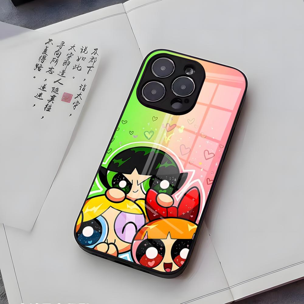 P-Powerpuffs G-Girls Phone Case For IPhone 17 Air 16 E Pro Max 15 14 13 Mini 12 Pro 11 Max Plus Black Glass Cover