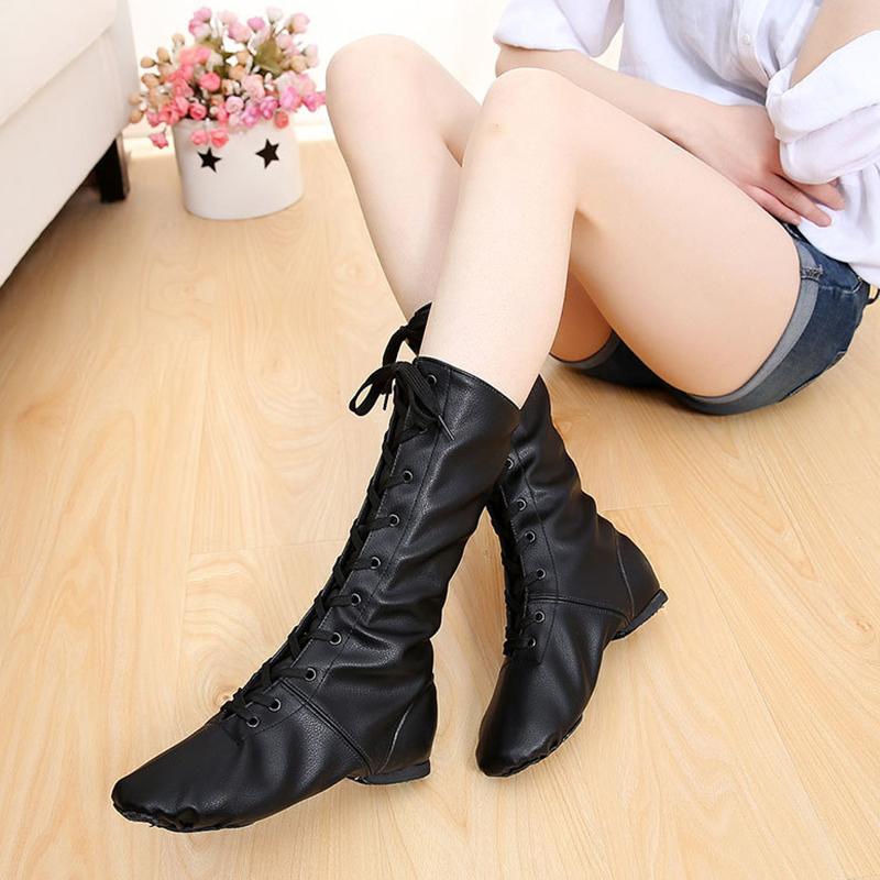 Mărimea 30-45 Cizme de dans din piele PU înaltă cu șireturi Competiție de balet Pantofi de dans pentru antrenament de jazz