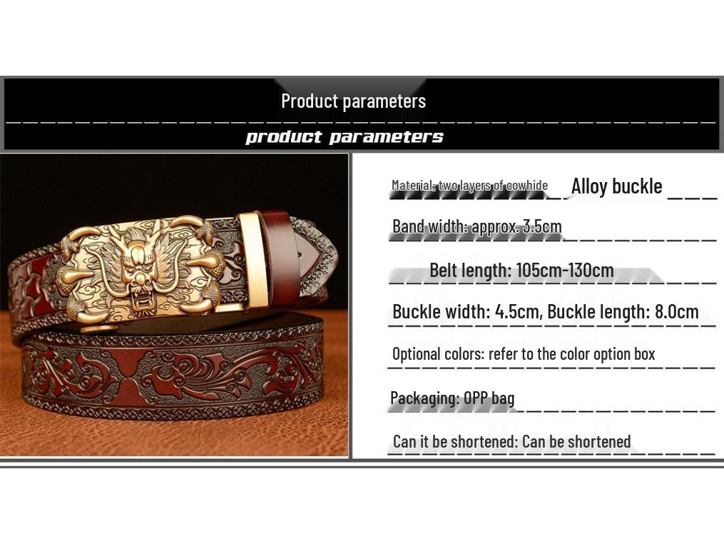 New Men's Embossed Dragon Head Genuine Leather Belt with Automatic Buckle
