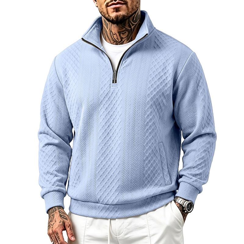 Men S Autumn Diamond Jacquard Half Zip Stand Collar Long Sleeve Pullover Sweatshirt