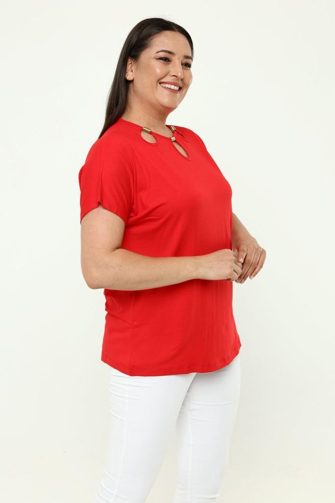 Damenstil Große Größe T-Shirt Übergröße Komfortmodell Stilvoller Kragen Detailliert Baumwolle Kurve Kurze Ärmel Mutter Sommer Abendkleid Tunika T-Shirt