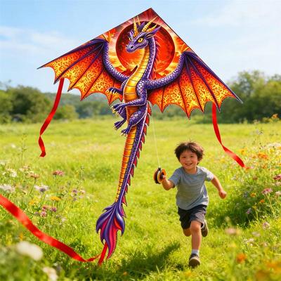 Cerf-volant Dragon Créatif 1,4M Grand Mignon Réaliste 3D Dragon Sport d'Extérieur Divertissement Cerf-volant Volant Pour Enfant Jouet