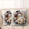 1 Pieces Christmas Snowman Decorative Pillow with Poinsettias Polyester Pillowcase, Sofa Decorative Cushion Cov