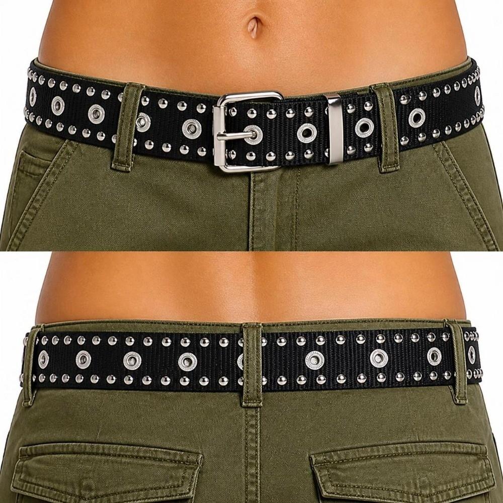 Full Metal Eyelet Nylon Waist Belt Hollow Out Punk Style Belt Streetwear Belt  For Men Women