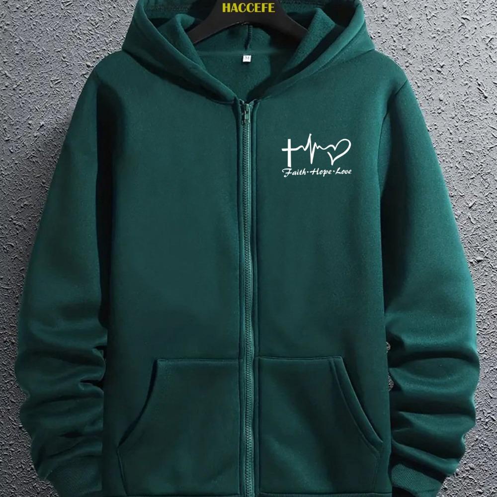 

Designer Letter Graphic Print Men s Zip-Up Hoodie, Trendy Personality Pattern Hooded Sweatshirt, Casual Men s Top XL