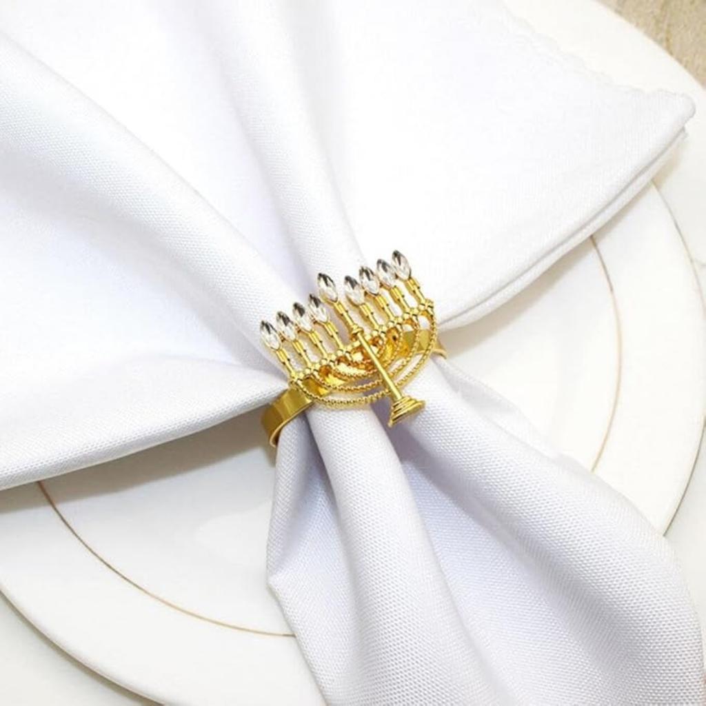 1pc Hanukkah Napkin Rings Chanukah Menorah Napkin Holders Jerusalem Serviette Buckle Holder for Hanukkah Holiday Dinner Party Wedding Decor Golden