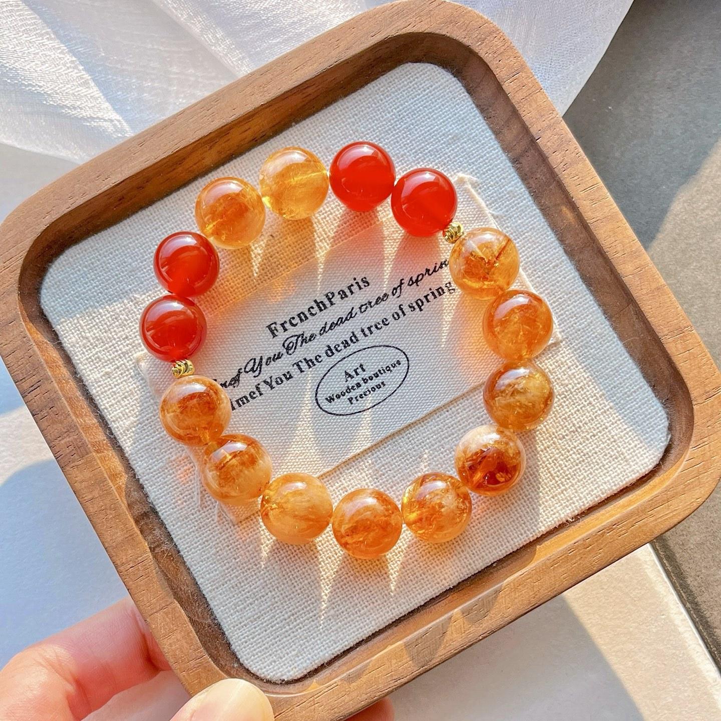 12Mm Autumn And Winter Natural Caramel Citrine Chalcedony Design Bracelet Bracelet