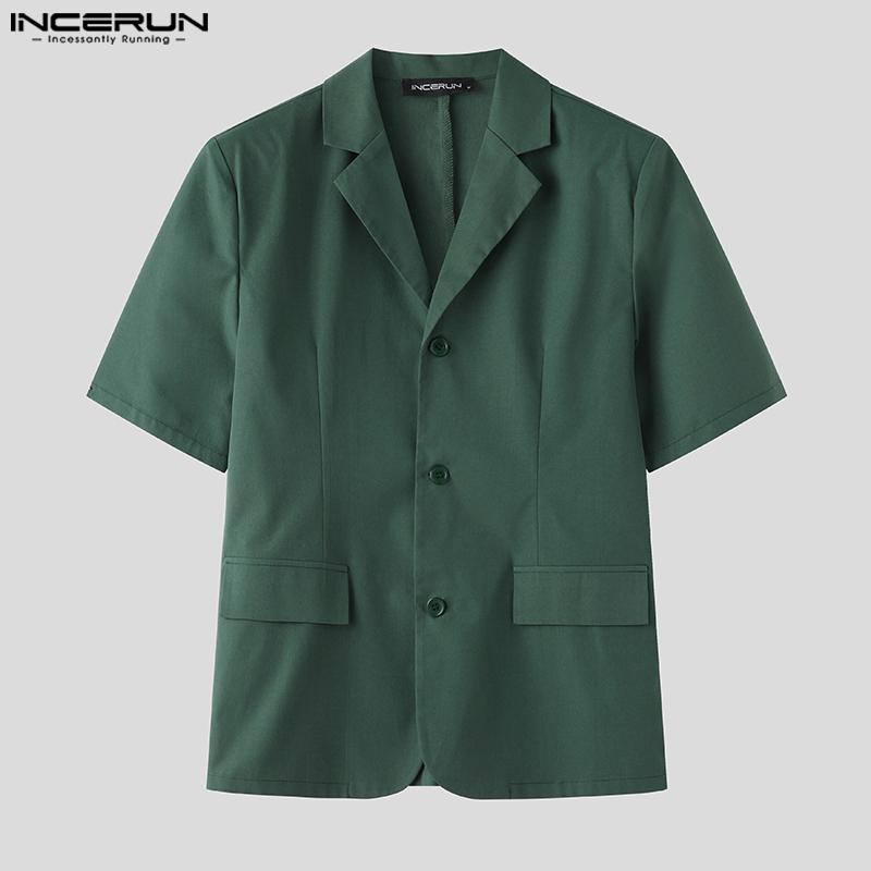 INCERUN Summer 2PCS Men Lapel Short Sleeve Shirts Long Suits Trousers Sets