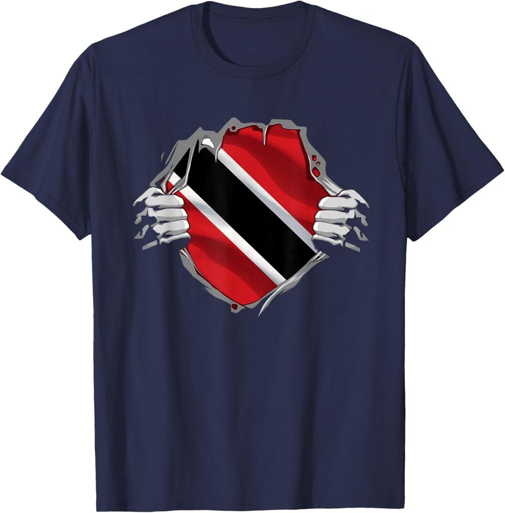Trinidad Flag Ripped Shirt Trini Roots Men's Graphic Print Cotton Short Sleeve Casual T-Shirt