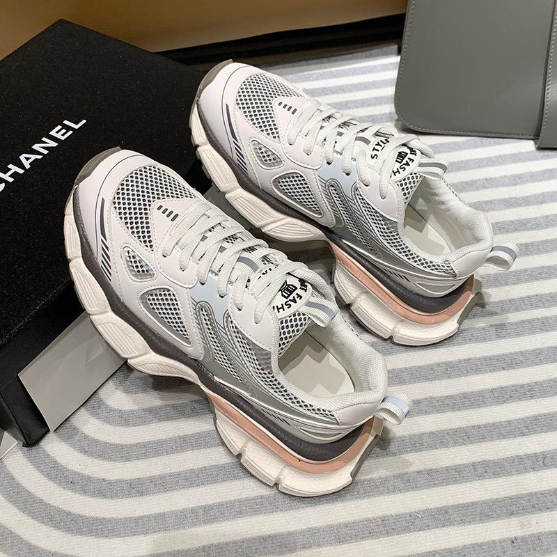 Breathable Authentic Leather Clunky Sneakers Spring and Summer New Platform Mesh Elevator Outdoor Casual Sneakers