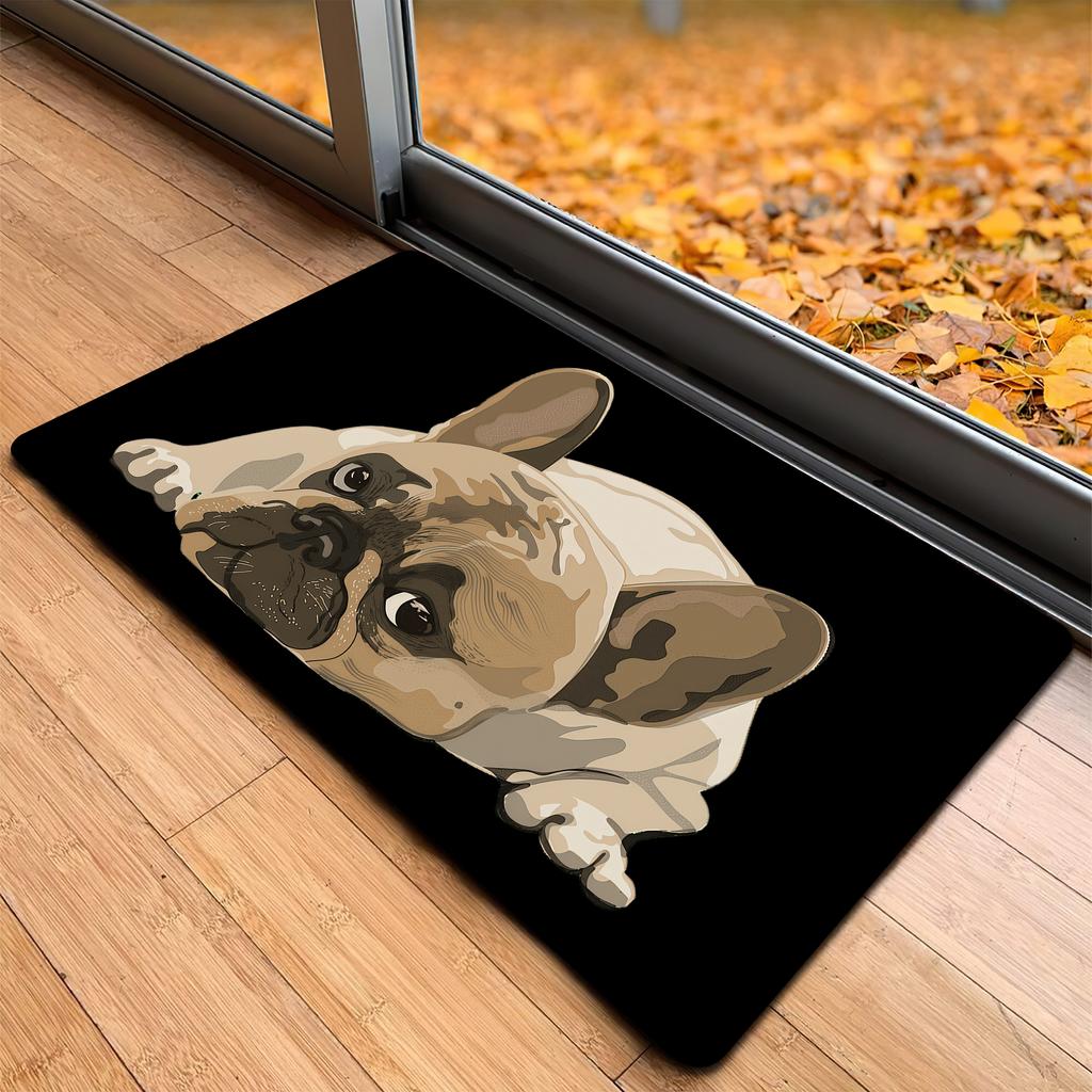 Cute French Bulldog Doormat Black Rubber Anti-Slip Entrance Kitchen Bathroom Door Floor Mat Garage Rug Carpet Footpad