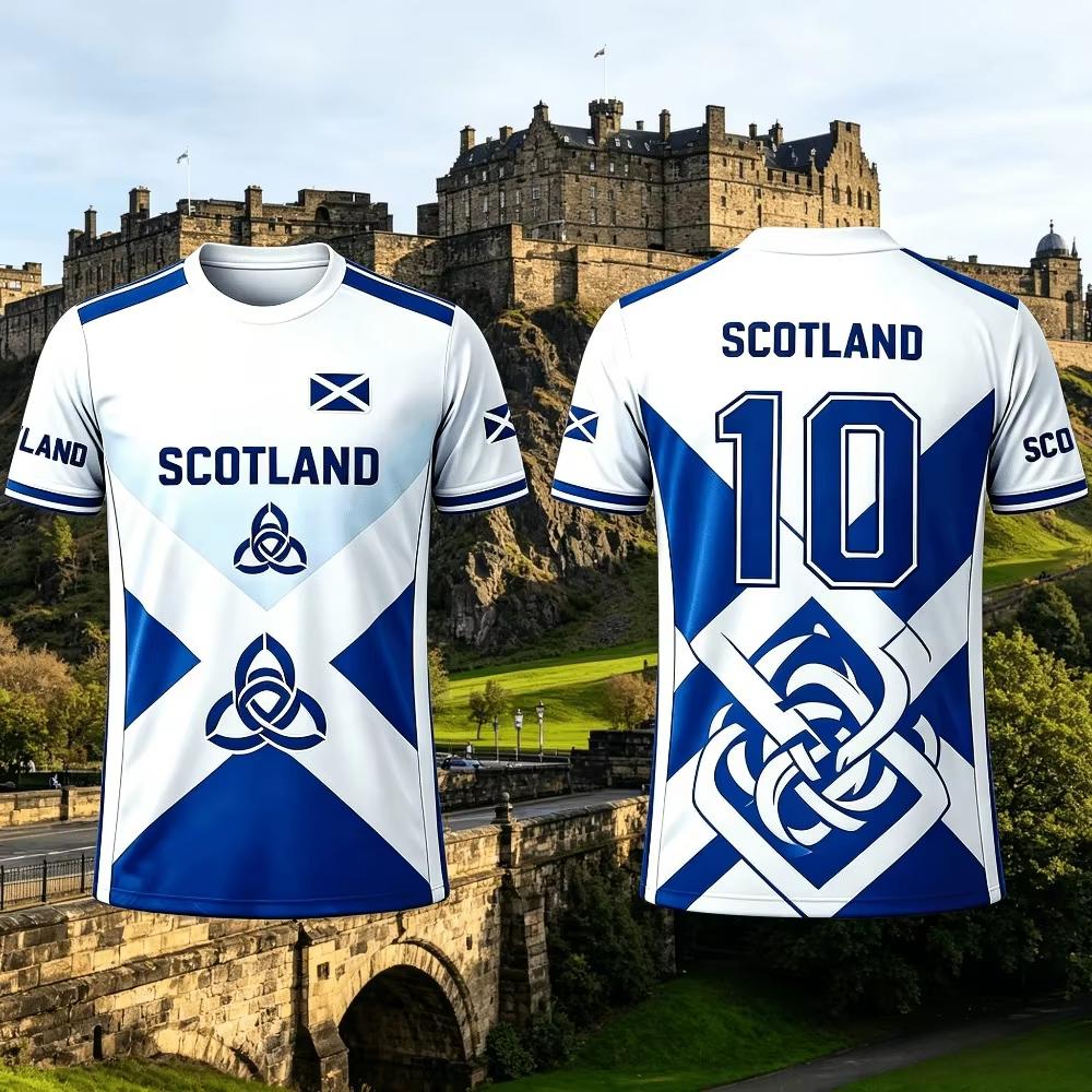 2026 Summer Scottish Men's T-shirts, Summer Football Jerseys, Stylish 3D Print, Casual Women's Short-Sleeve Shirts, Men's Sports Shirts