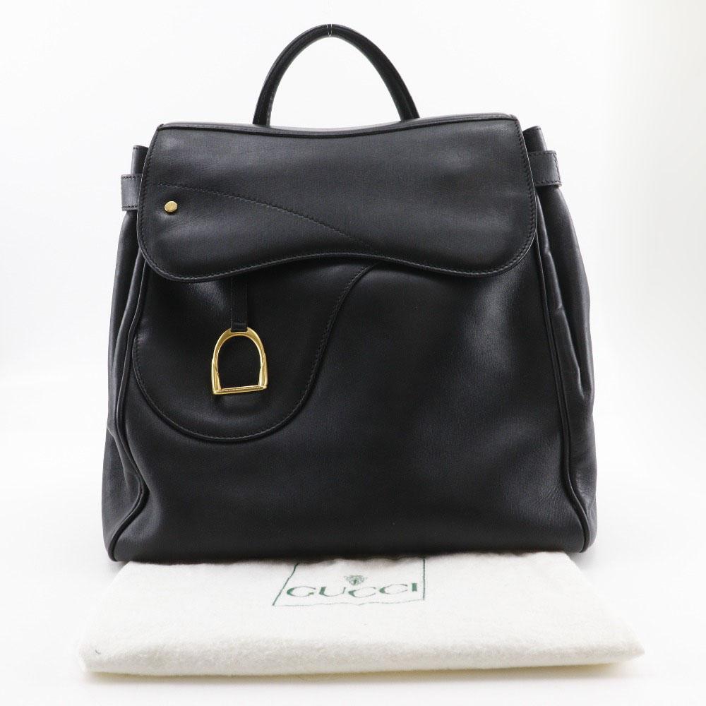 Gucci Old Gucci Backpack Daypack Vintage Black Calfskin Women Used