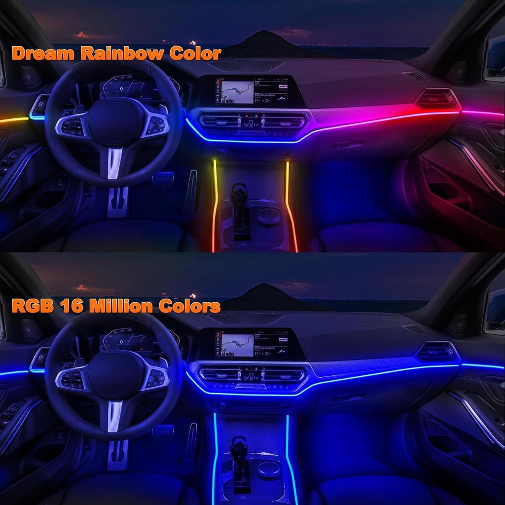 Car LED Strip Lights, Interior Acrylic LED Lights For Car With Dynamic Rainbow Dream Color Chasing, Car Ambient Lighting Kits, Music Sync (8 In 1(6 *