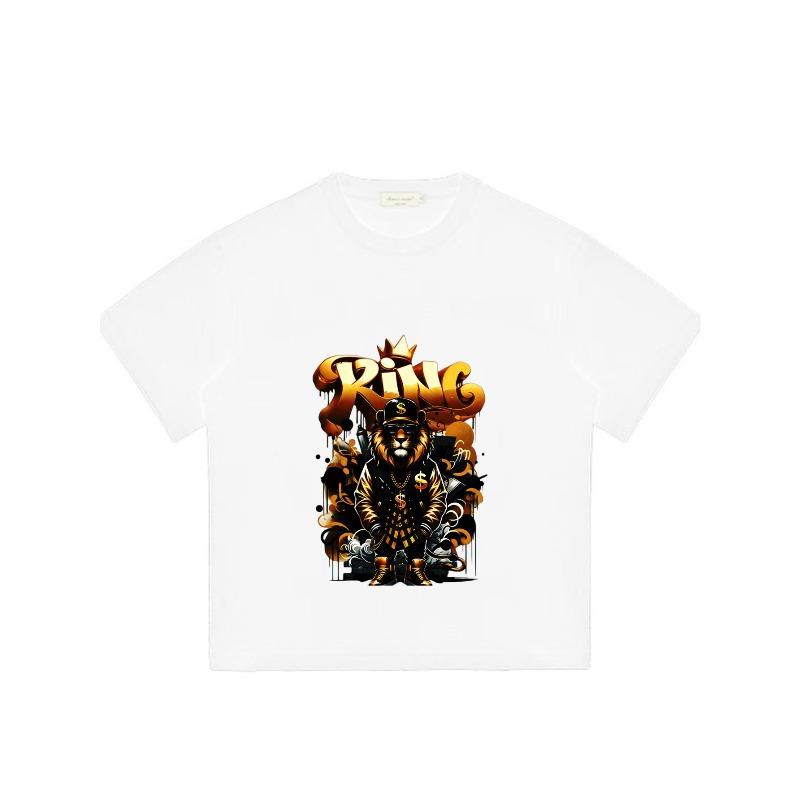 Black T Shirt with King Lion and Gold Crown Print for Casual Wear