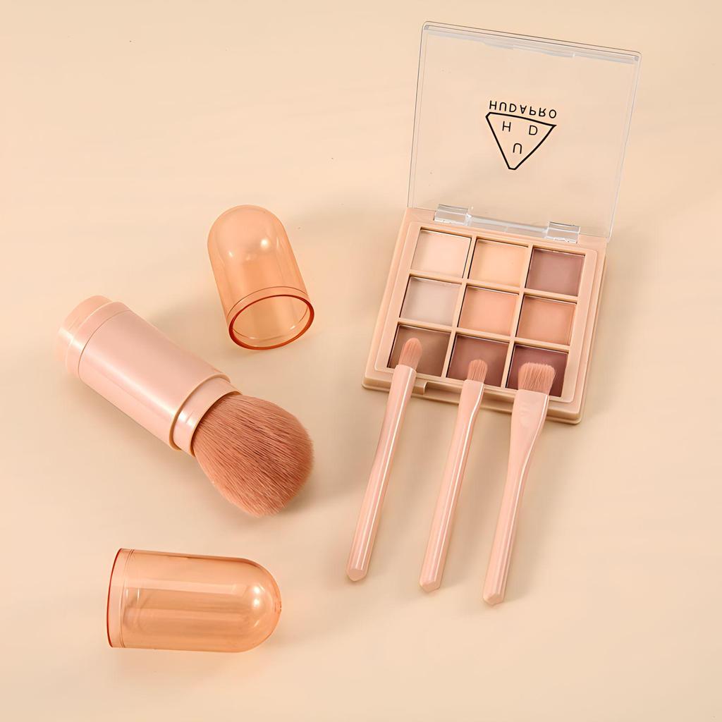 Compact 4-in-1 Makeup Brush Set: Telescopic Mini Brushes for Loose Powder and Eye Shadow