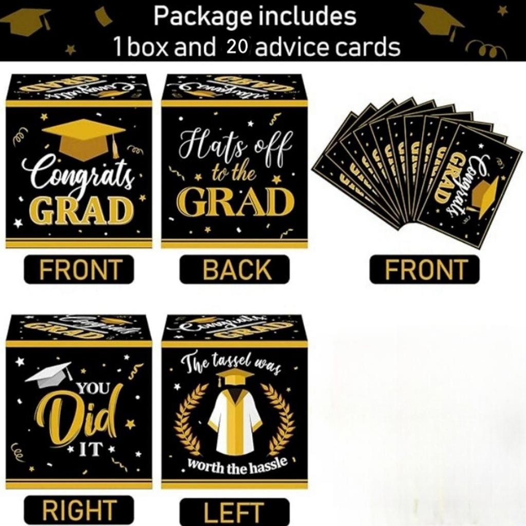 Graduation Card Collection Box with 20 Cards Congrats Grad Keepsake Box for Graduation Party Memory Storage and Greeting Cards Set