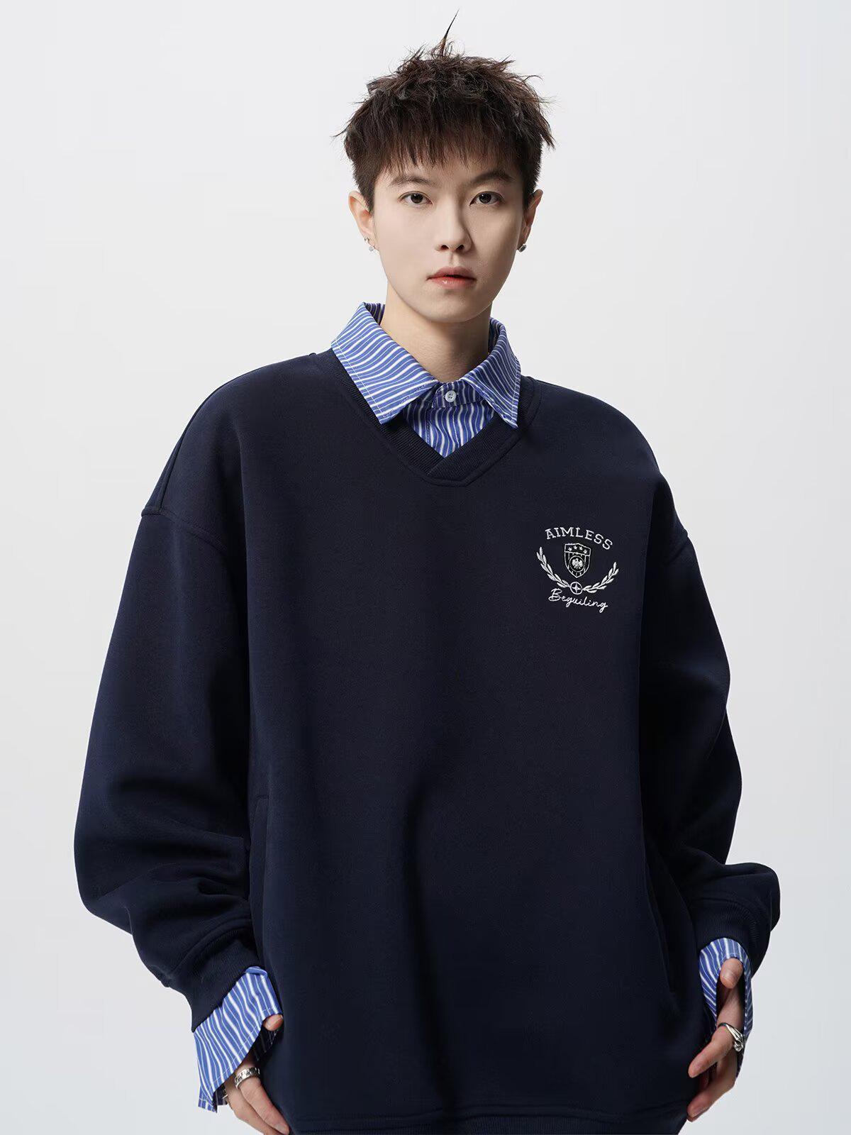 Yu Dai Japanese Patchwork Two-Piece Hoodie: Retro College Style Plaid Collar Top for Men & Women Medium