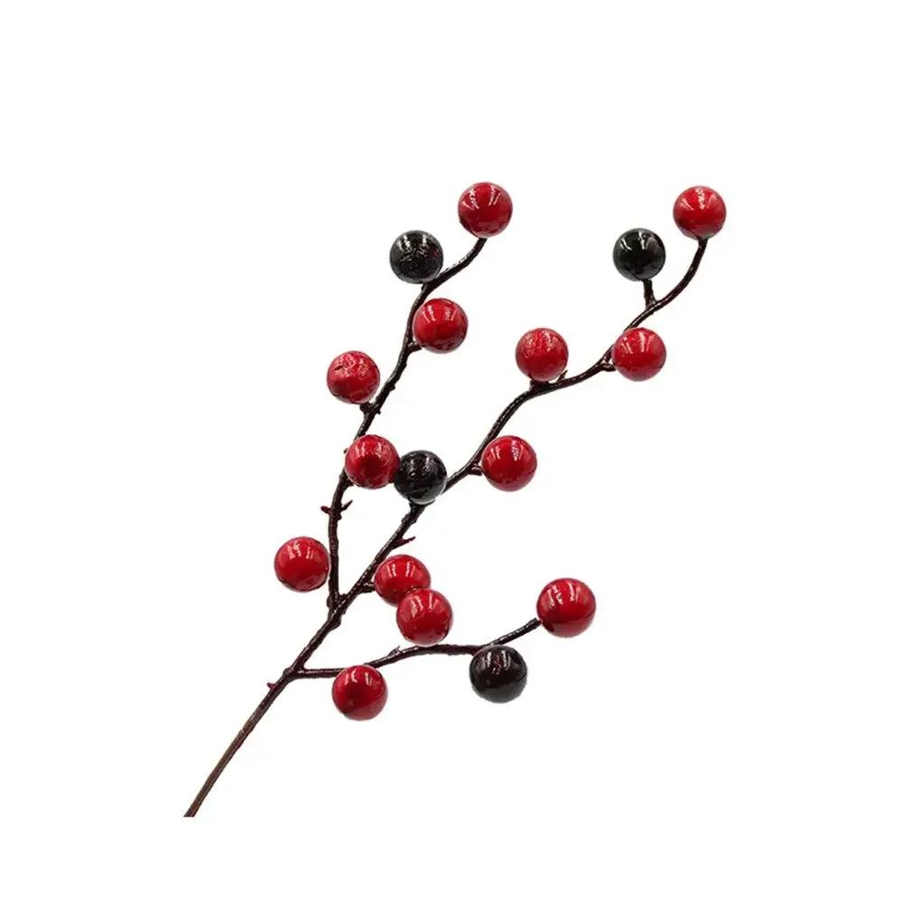 20-26cm Rotes Beeren-Bouquet Künstlicher Tannenzapfen Blumenast Weihnachtsbaumschmuck Hochzeitsfeierdekor Festliche Artikel