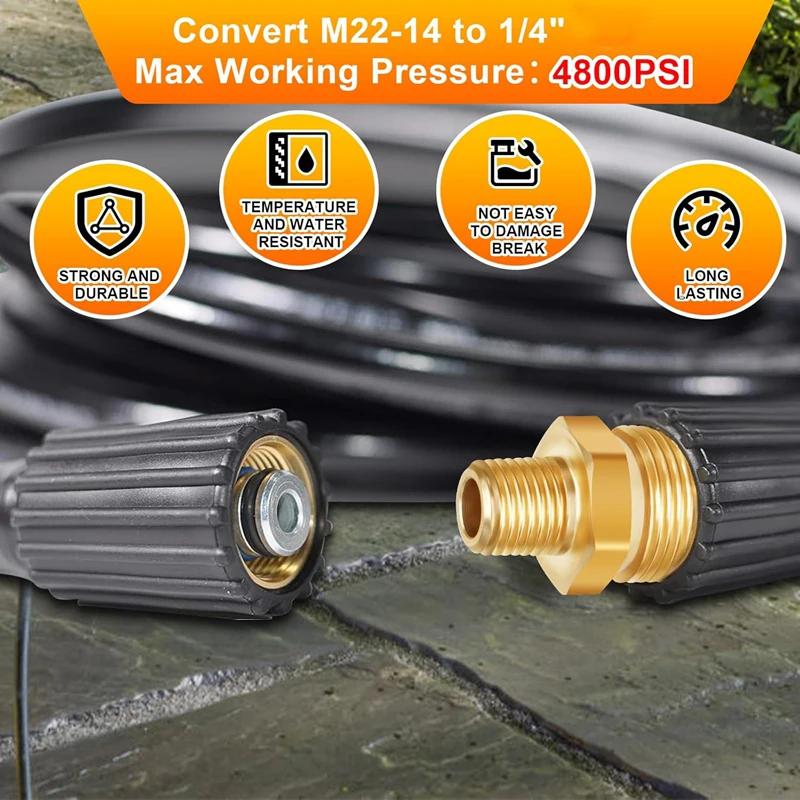 Pressure Washer Adapter M22 x 1.5 Male Thread to G1/4 Inch Male Connector Brass Coupling Reducer Hose Connector Adapter for Hose