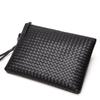 Men's Woven Leather Clutch Wallet - Large Capacity Soft Handbag & Phone Holder