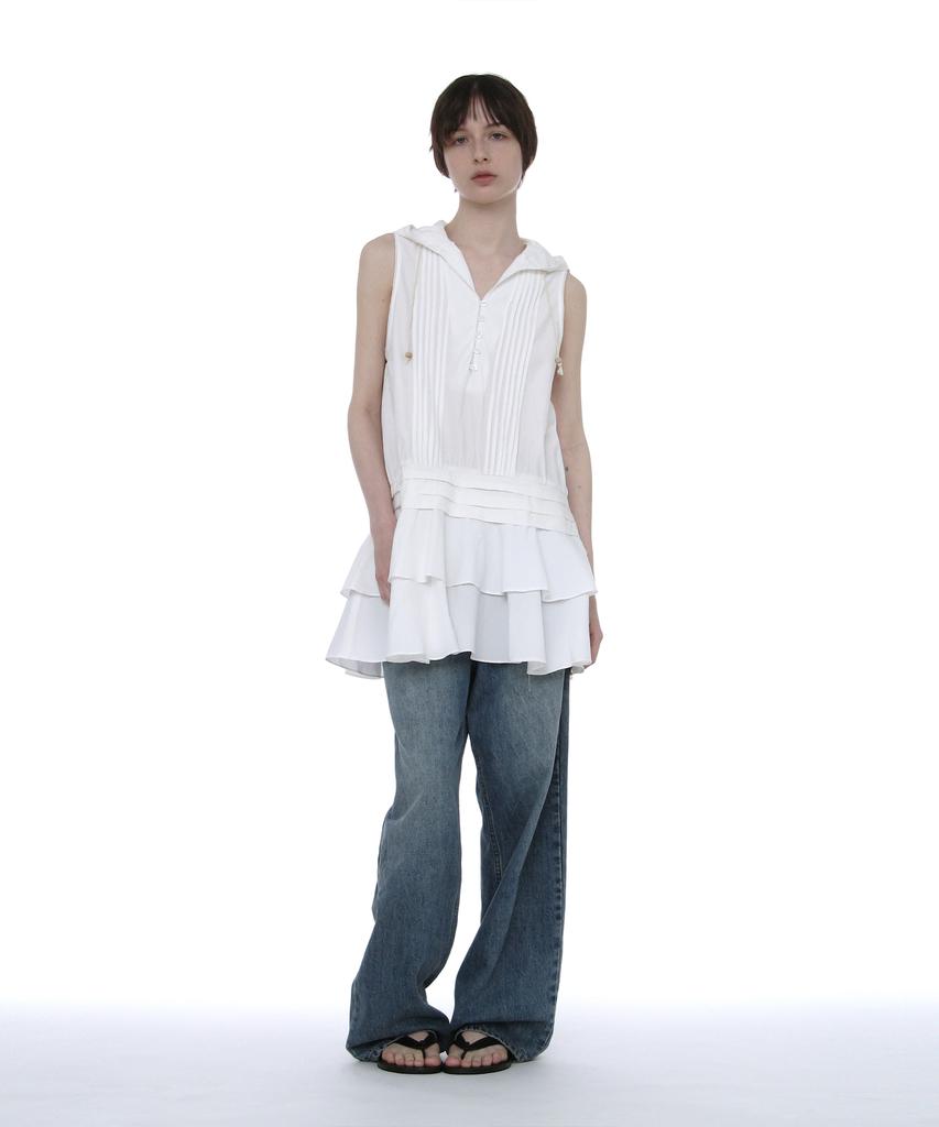 Partimento Woman Hooded Ruffle-Hem Tunic Dress_White