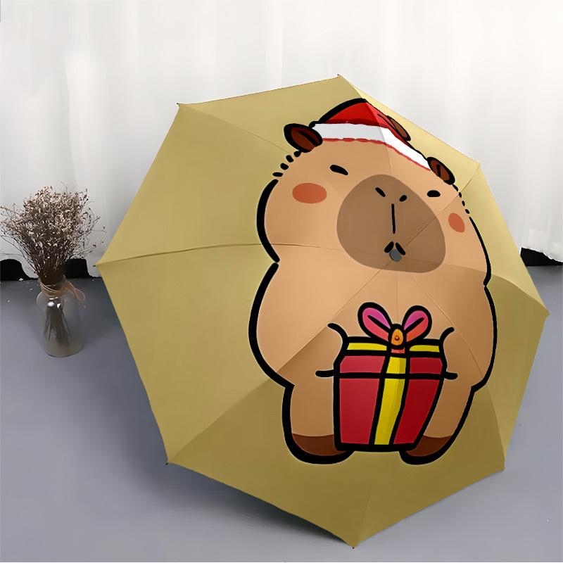 1pc Christmas Capybara Automatic Folding Umbrella - 8-Rib Automatic Open/Close, Portable Collapsible Compact Umbrella Yy251218075