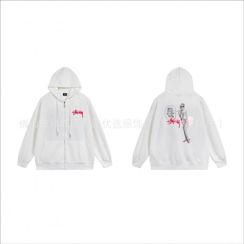Hooded Zip-Up Sweatshirt Men Women Letter Print Loose Fit Casual Streetwear