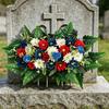 Kunstig Mors Dag Blomst til Kirkegård UV-bestandig Rød Hvid Blå Patriotisk Vildblomster Buket til Veterans Dag Gravsted Gravsten Dekoration