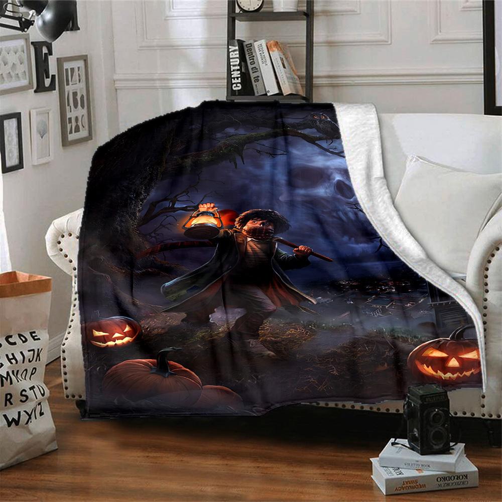 1PC Halloween, Ghostly Scene Blanket Soft Warm All Season Throw for Sofa, Bed, Car, Office Vibrant Colorful Design, Durable & Cozy Gift