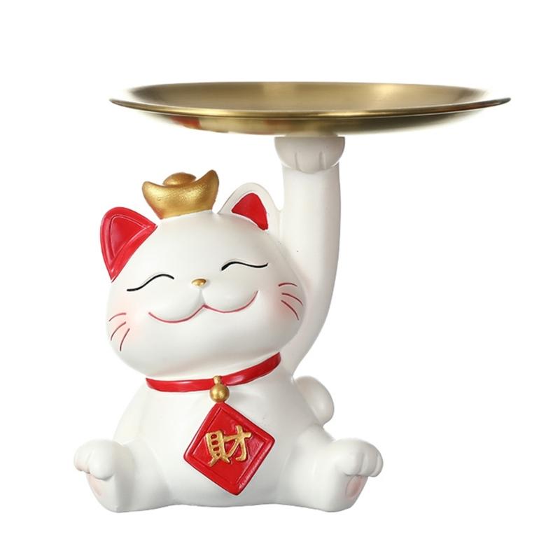 Cat Sculpture Storage Tray Table Decoration Multifunction Home Office Decor