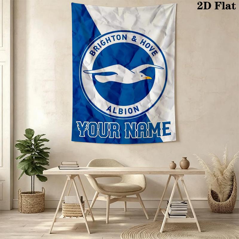 Custom Name Brighton&Hove Albion Wall Tapestry Aesthetic Wall Hanging Printed Fabric Blanket Decorative Tapestries for Bedroom Living Room Home Decor