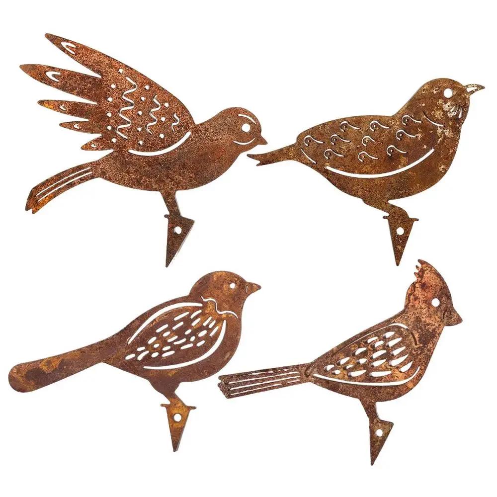 4pcs Rusty Metal Bird Silhouettes Garden Fence Decor Woodpecker Robin Steel Country Yard Art Gardening Decoration ogród gadżety
