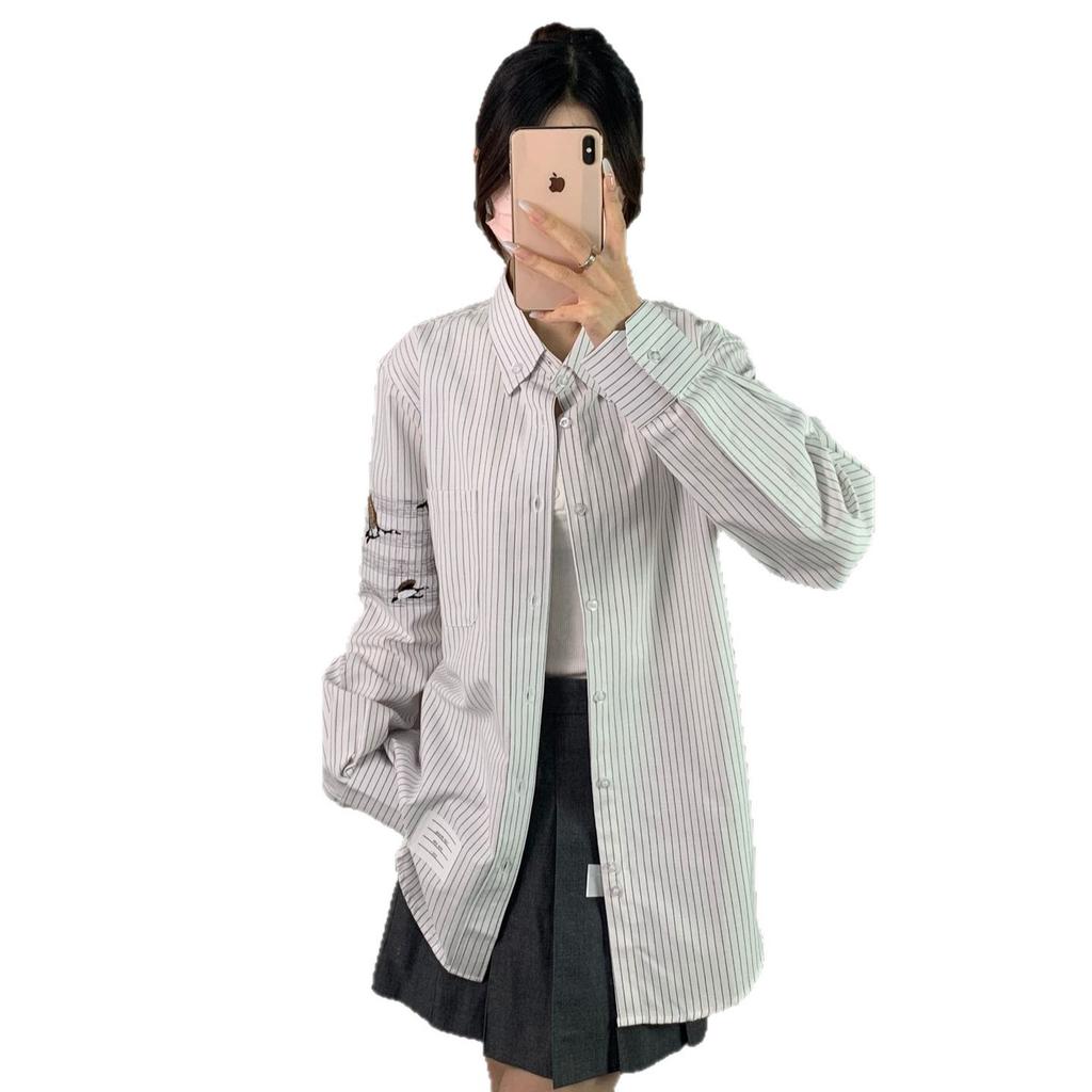 TB new striped shirt Dayan four-striped pinstriped men's and women's casual versatile Oxford long-sleeved shirt