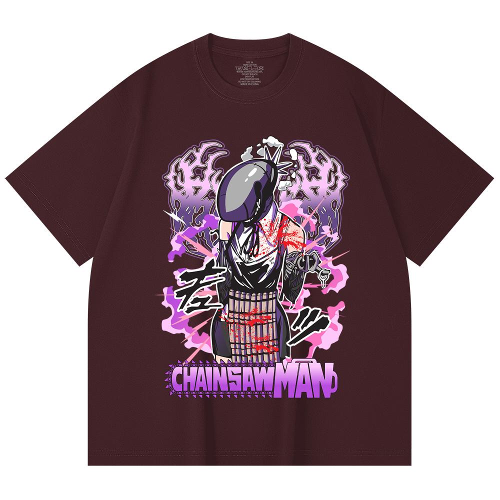 

230 Gsm 100% Cotton Chainsaw Man V53 Reze Print Unisex Heavy Cotton T Shirt 2XL вина червоного кольору