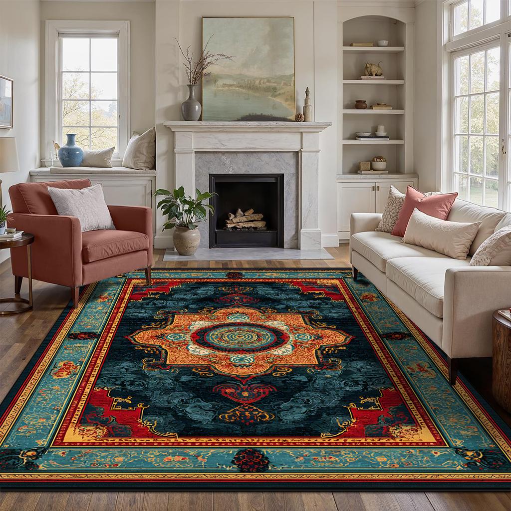 Persian Red Carpet Luxury Living Room Customizable Non-slip Rug Coffee Tables Home Decoration Bedroom Lounge Floor Mat Flannel