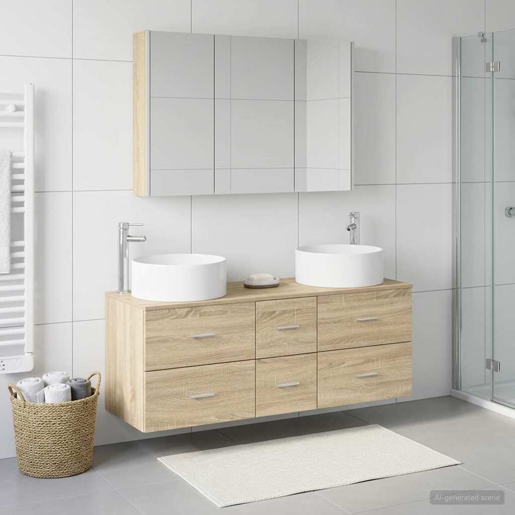 Bathroom Furniture Set 4 pcs Sonoma Oak Engineered Wood and Glass