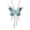 Blue Butterfly Tassel Necklace Premium Pull Adjustable Fashion Sweater Chain