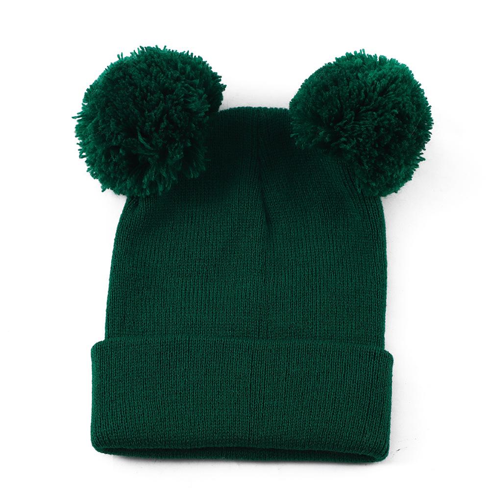 

European-American Kids Double Pom Pom Wool Beanie – Cute, Solid Color, Warm Ear Protection for Boys & Girls
