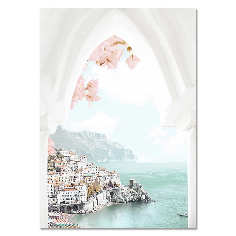 Romantic Blue Beach Posters Coast  Magnolia Flower Print Wall PictureCanvas Painting Nature Theme Blue White Bedroom Decor