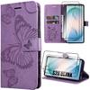 Hybrid Case - BOOLING - for Samsung Galaxy S26 Ultra - Purple PU Leather Butterfly Pattern - 2 Glass Panels