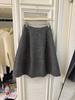 Korean Woolen Grey Pleated High-Waisted Midi Skirt for Women - Elegant Petite Autumn Winter Style