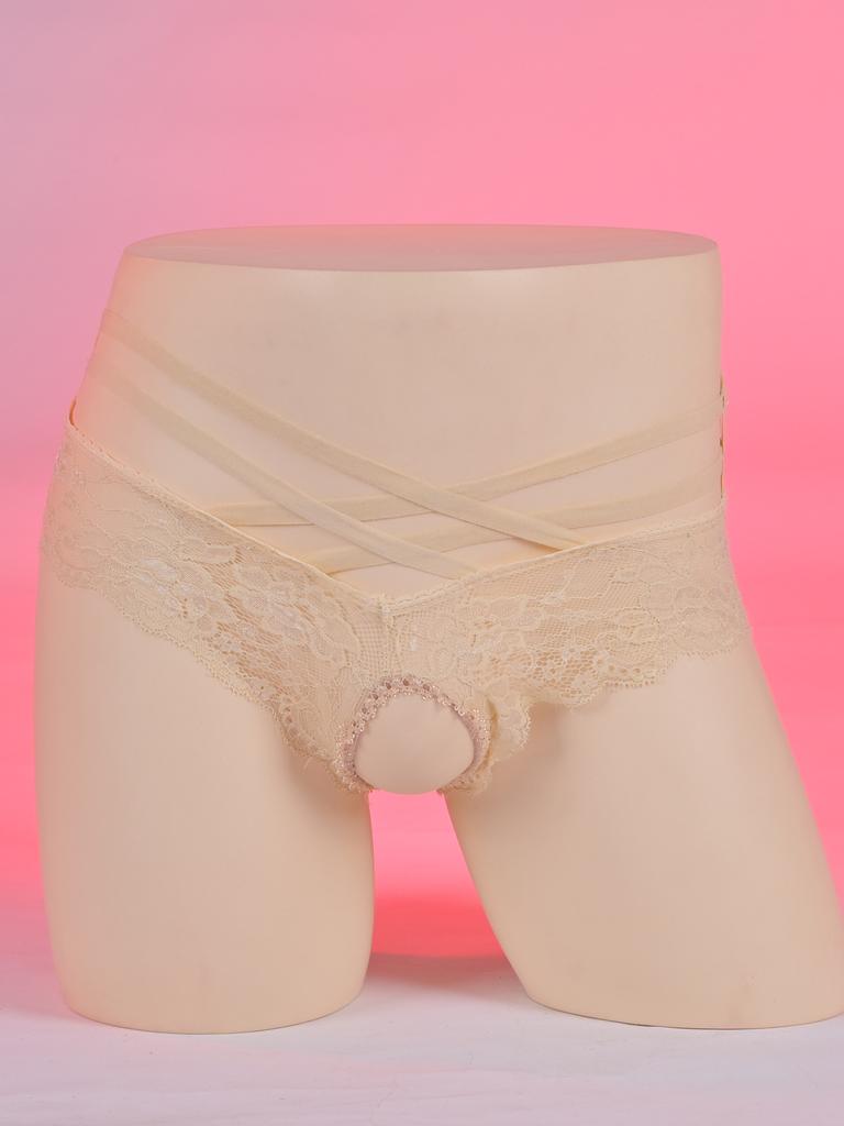 Women Mens Mesh Lace Sheer Briefs Cross-Dressers Femboy Sissy Lingerie Crotchless Panties Low Rise Hollow Out Low Rise Underwear