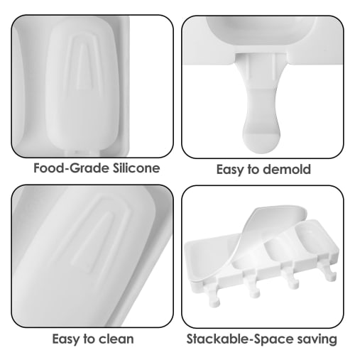 Silicone Popsicle Mold, 4 Cavity, Large Cakesicle, Silicone Mold, Oval, BPA-Free, Homemade Cake Pop Mold with Lid & 100 Wooden Sticks for DIY Popsicle